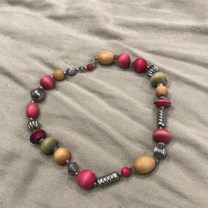 Vintage 1980s wood and silver bead necklace